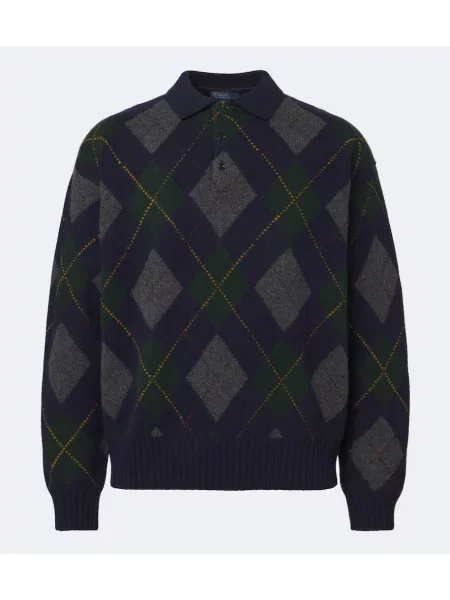 Tricou polo Polo Ralph Lauren de lână cu model argyle albastru