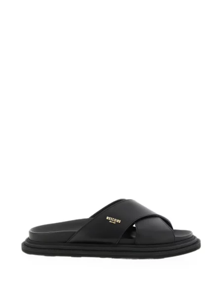 Sandale Moschino cu bretele cu autograf negru