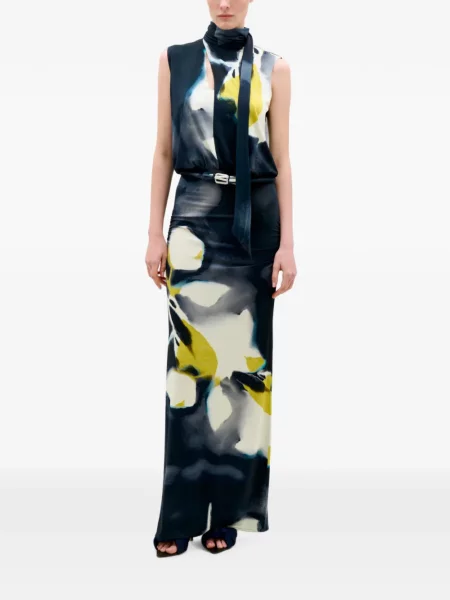 Rochie maxi Silvia Tcherassi cu model floral cu imagine albastru