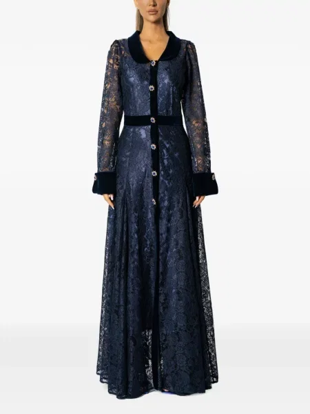 Rochie maxi Miau By Clara Rotescu de catifea albastru