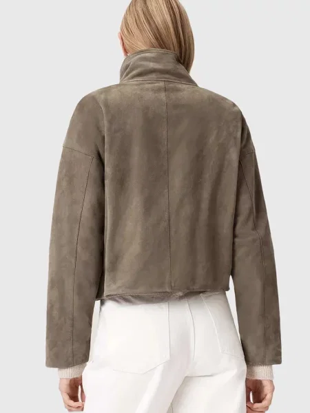 AllSaints kurtka zamszowa przejściowa beżowy