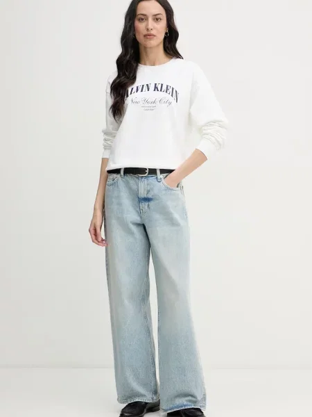 Calvin Klein Jeans pulover bombažen bež