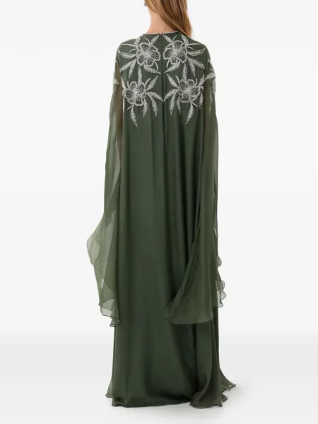 Rochie maxi Dina Melwani cu model floral verde