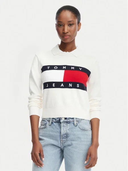 Tommy Jeans Sweter Flag biały