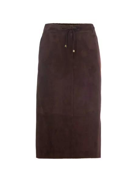 Fustă midi 's Max Mara din piele de căprioară cu cordon maro