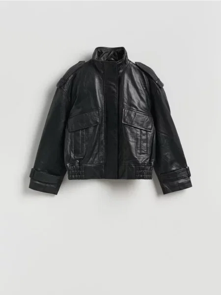 Reserved Geacă biker din piele negru