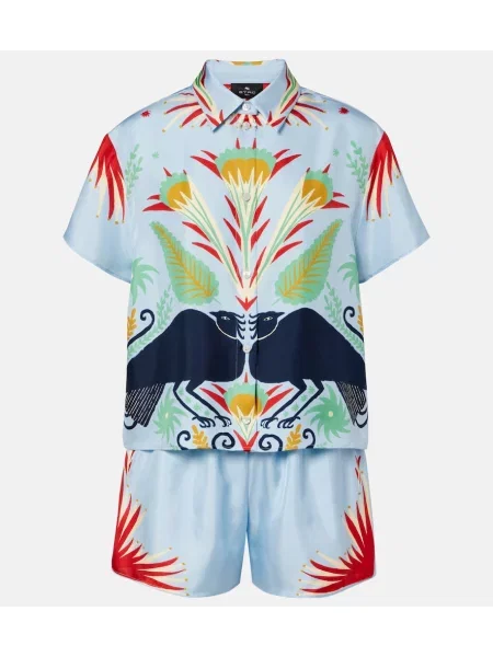 Pijamale Etro de mătase cu imagine albastru