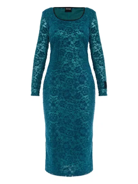 Sukienka jeansowa Versace Jeans Couture koronkowa do kolan garniturowa niebieska