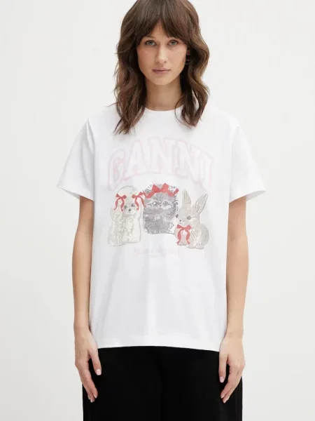 Koszulka Ganni z nadrukiem biała