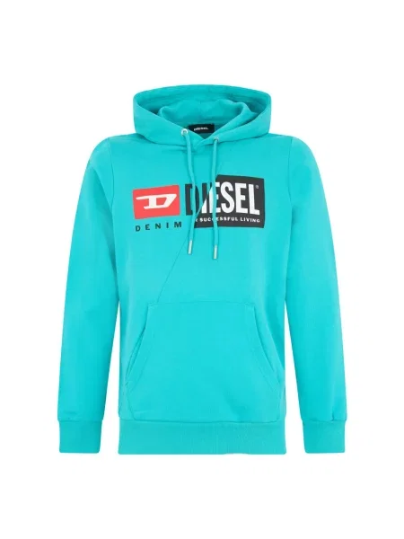 Bluza z kapturem Diesel z kapturem z logo niebieska