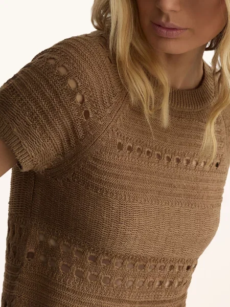 Reiss Háčkované Tričko Chloe Z Hedvábí hnědá