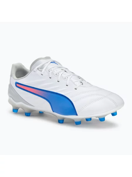 Încălțăminte de fotbal pentru bărbați PUMA King Pro FG/AG puma white/bluemazing/flat light grey/sunset glow alb