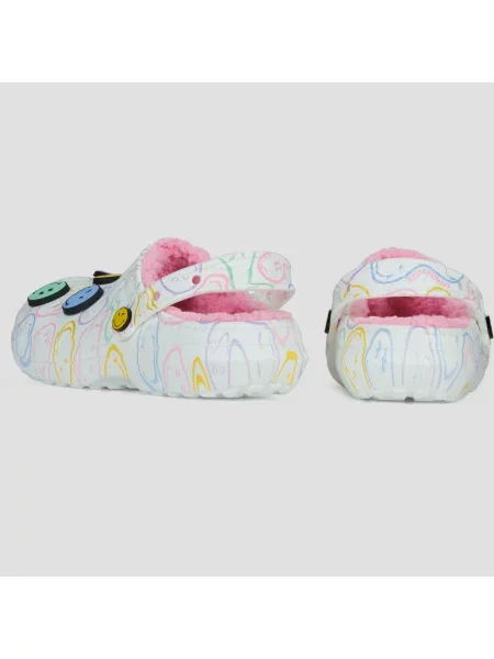 Crocs papuci Smiley Classic Lined Clog alb