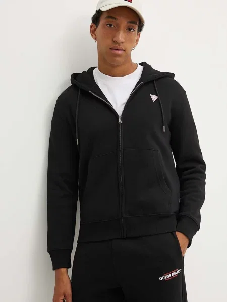 Pulover Guess Jeans s kapuco črna