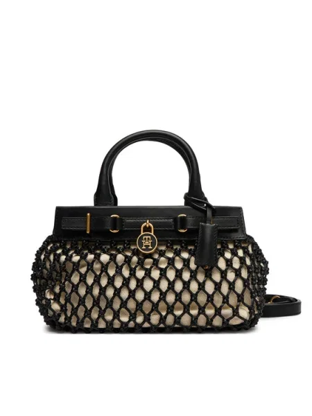 Táska Tommy Hilfiger American Icon Mini Tote Macrame fekete