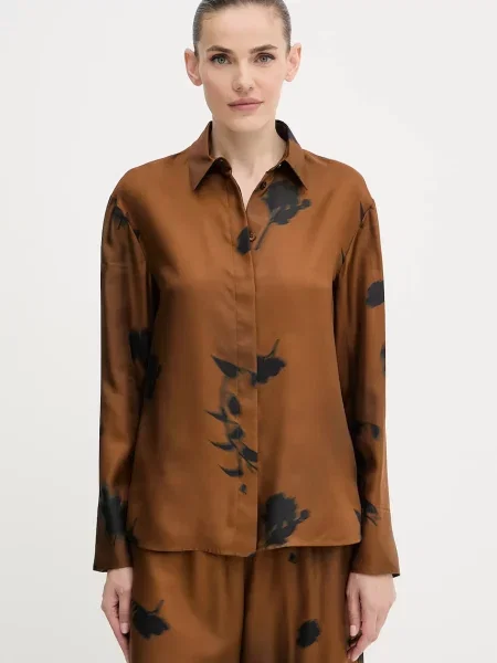 MM cămașă de mătase ERACLEA cu guler clasic regular maro