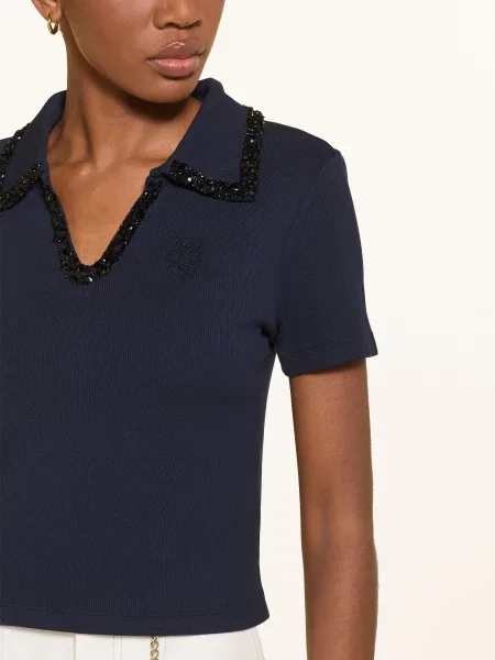 Sandro Koszulka Polo Z Dżerseju Z Kamieniami Ozdobnymi blau czarna