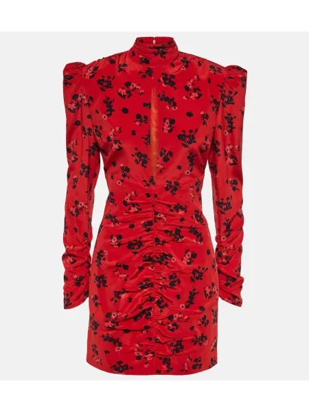 Svilen cvetlična obleka Alessandra Rich s cvetličnim vzorcem rdeča