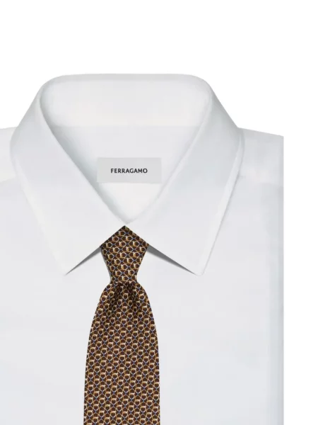 Cravată Ferragamo de mătase cu imagine maro