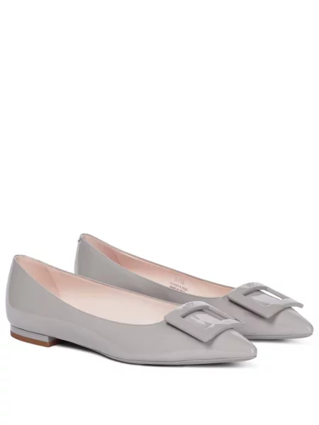 Kožené lakované baleríny Roger Vivier šedé