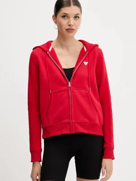 Guess Jeans bluza z kapturem gładka czerwony