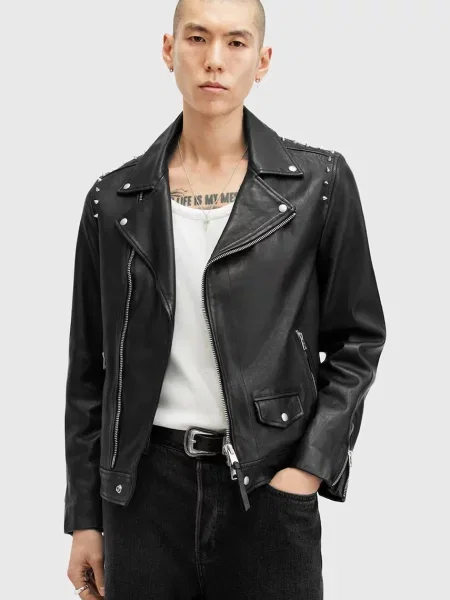 Кожено яке AllSaints CROW преходен модел черно