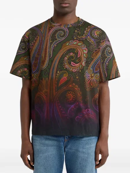 Tricou Etro din jerseu cu model paisley verde