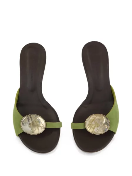 Papuci tip mules Christopher Esber din piele de căprioară verde
