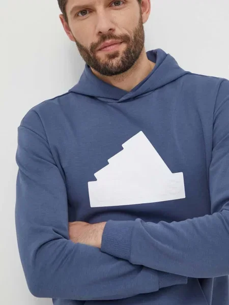 Суичър с качулка Adidas с качулка с апликация синьо