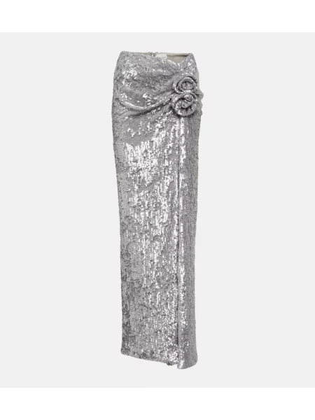Maksi spódnica maxi Magda Butrym w kwiatki srebrna