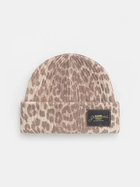 GANNI pălărie din amestec de lână Graphic Wool Mix Printed Leopard maro