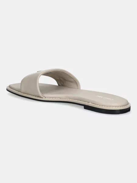 Calvin Klein bőr papucs FLAT SANDAL SQUARE HF LTH bézs