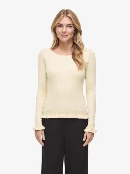 Vila koszulka z dzianiny Belia Kobiety Sztuczne włókno jednolity S beżowy