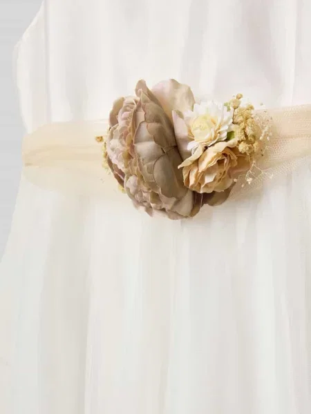 Długa sukienka z okrągłym dekoltem Une Hautre Couture biała