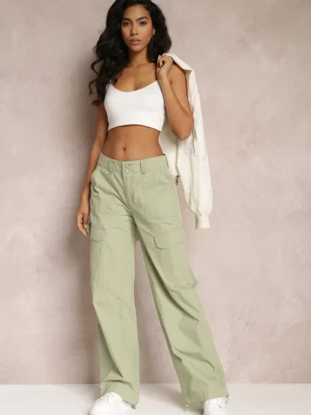 Pantaloni din cu la gleznă Moye verzi