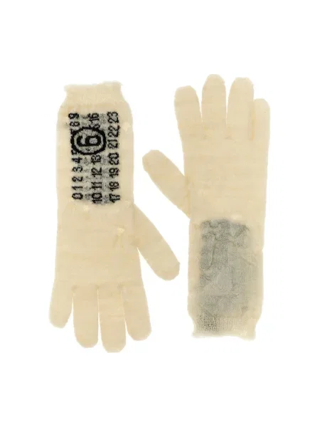 Rękawiczki Mm6 Maison Margiela wełniane z logo beżowe