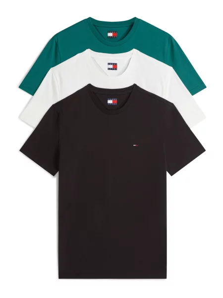 Tommy Jeans Tricou verde petrol / negru alb