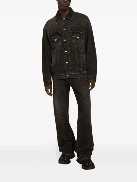 Jeansy straight leg Dolce And Gabbana z logo szare