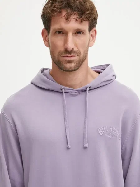 Суичър Billabong Wave Washed Pullover лилаво с качулка с изчистен дизайн виолетово
