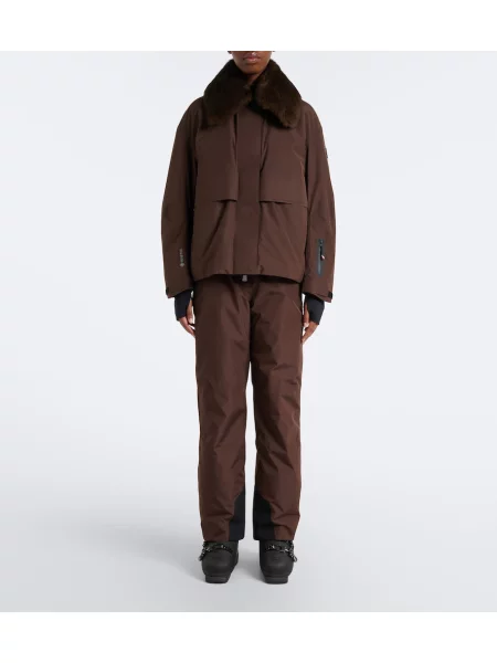 Geacă cu puf Moncler Grenoble din piele de oaie maro