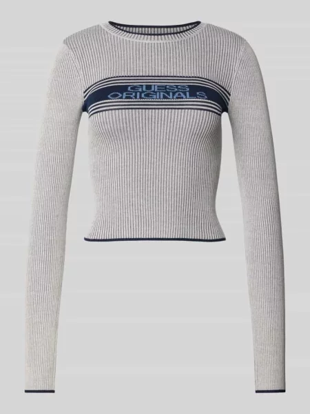 Sweter z wyhaftowanym logo model ‘JACQUARD’ Guess Jeans biały