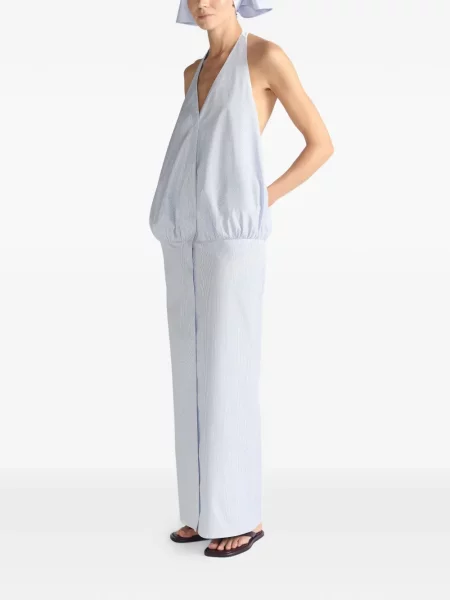 Rochie maxi The Arkow cu dungi cu gât halter albastru