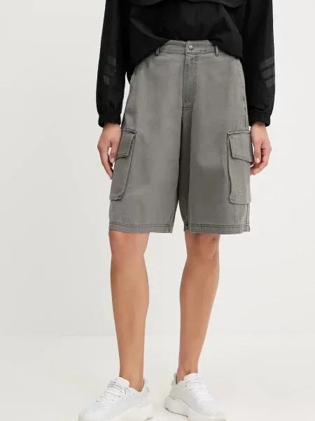 Adidas Originals pantaloni scurți jeans Cargo Jorts uni high waist gri