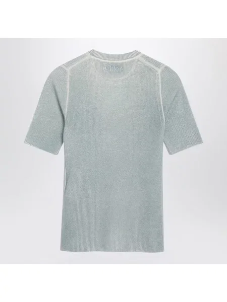 Sweter Chloe wełniany z krótkim rękawem niebieski