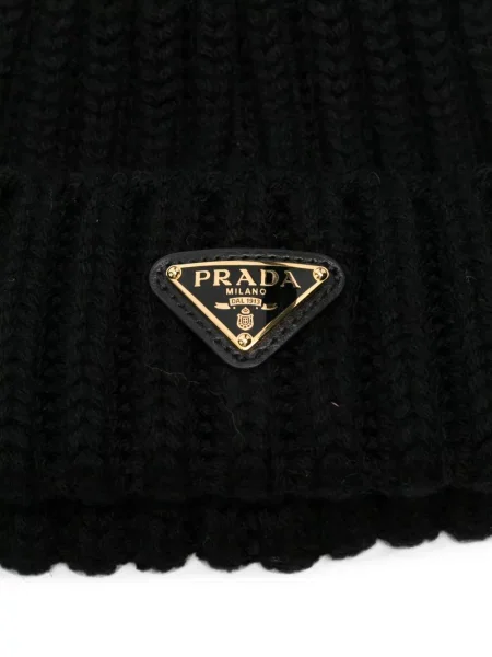 Căciulă Prada tricotate cu autograf negru