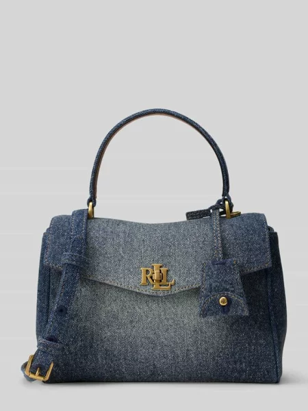 Torebka do ręki z tkanina stylizowana na denim model FARRH' Lauren Ralph Lauren niebieska