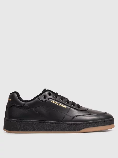 Шкіряні кросівки з принтом логотипа Saint Laurent чорні