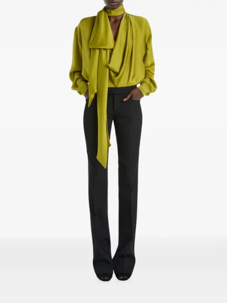 Bluză Balmain de mătase drapată verde