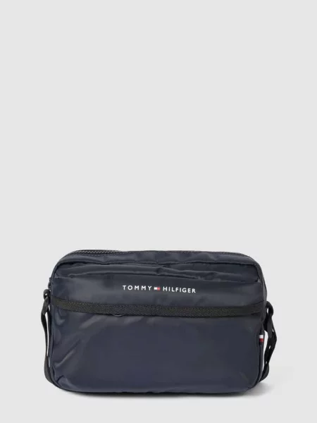 Torba na ramię z detalami z logo Tommy Hilfiger granatowa