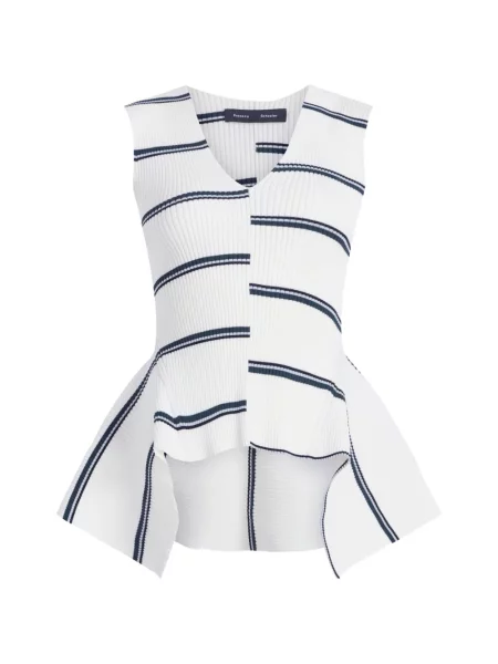 Top Proenza Schouler cu dungi tricotate cu nervuri alb